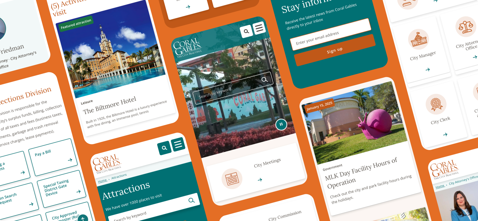 Grid of multiple Coral Gables mobile page views