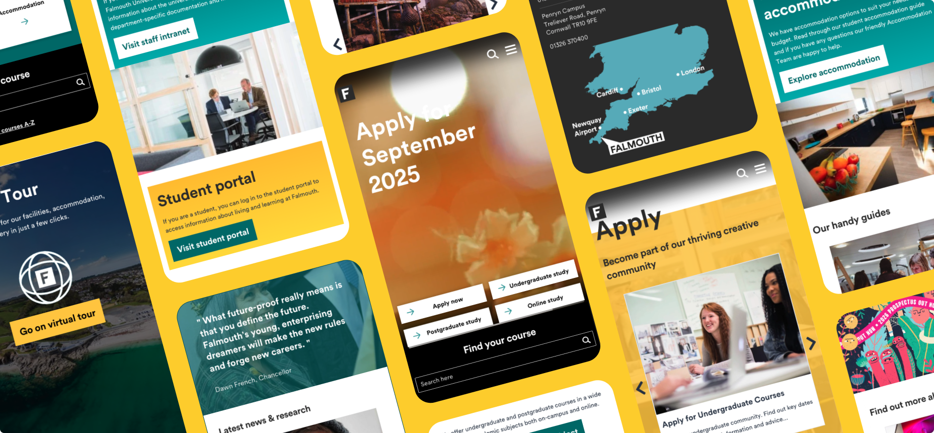 Grid of Falmouth University mobile view