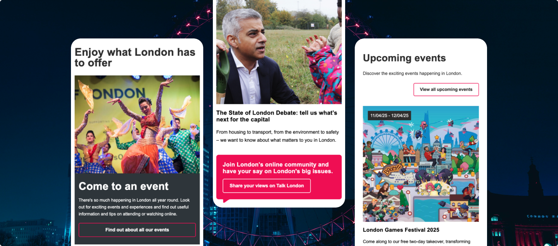 Three GLA mobile page views