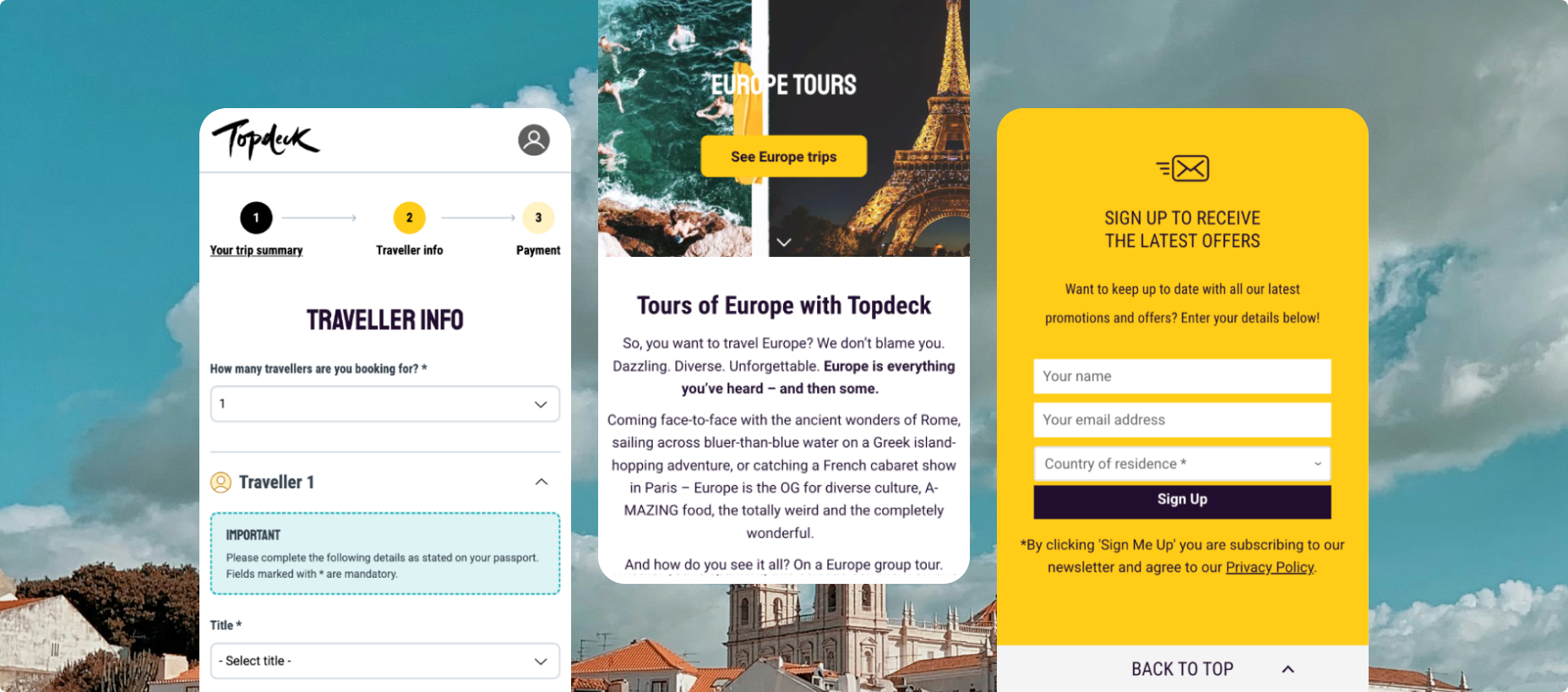 Three Topdeck Travel mobile page views 