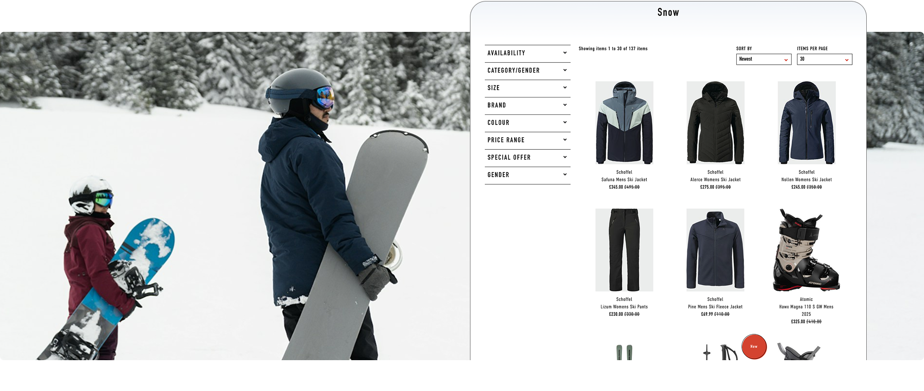 Mobile screen view of Countryside site on background of snowboarders in a snowy landscape
