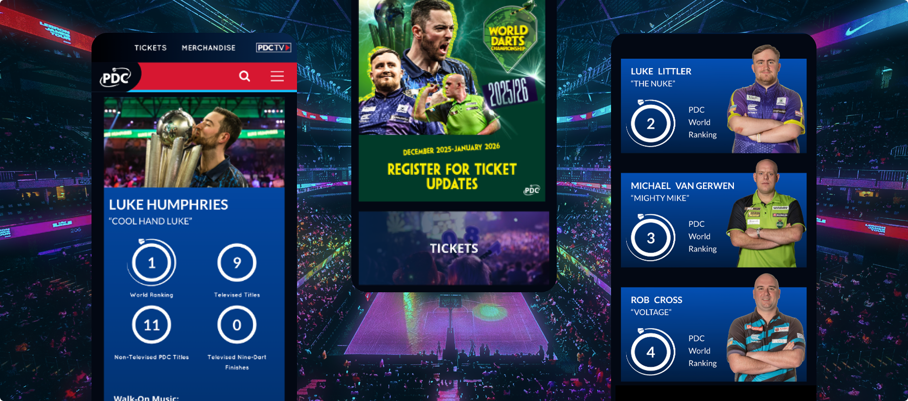 Three PDC mobile page views