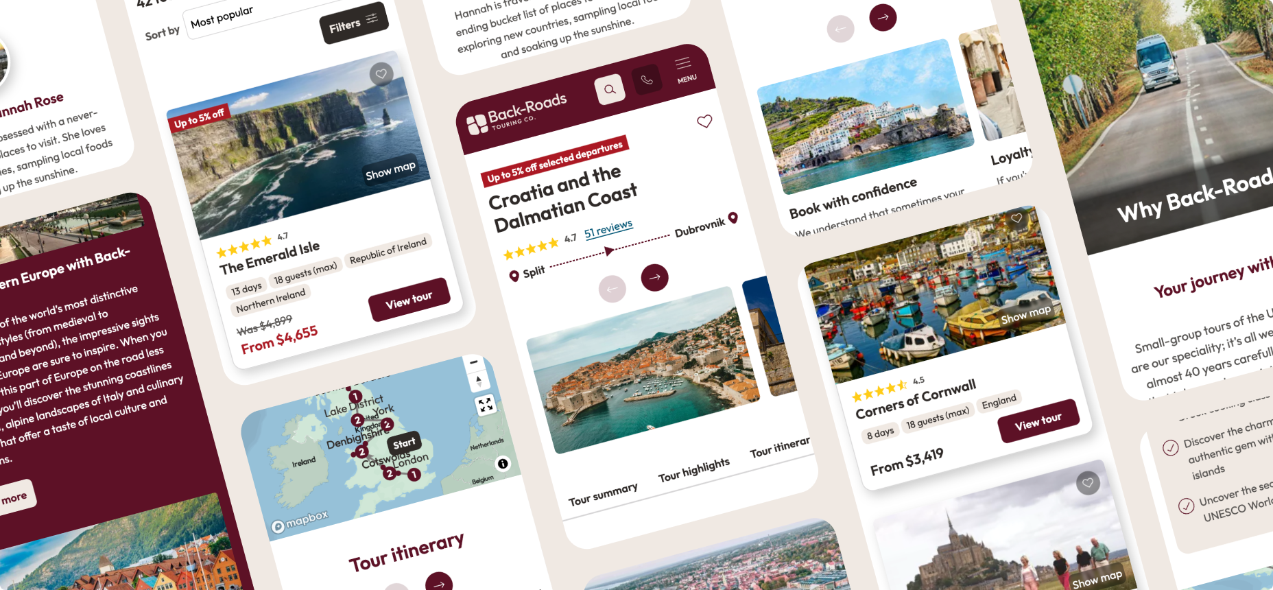 Grid of multiple Backroads mobile page views