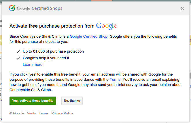 google certified shops optin