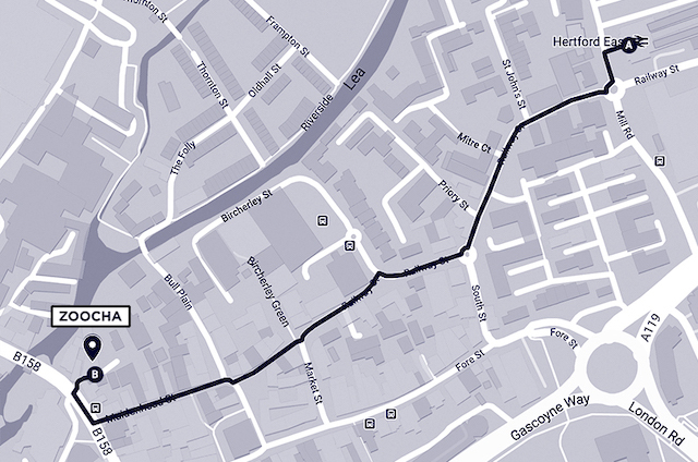 Directions from Hertford East to Zoocha