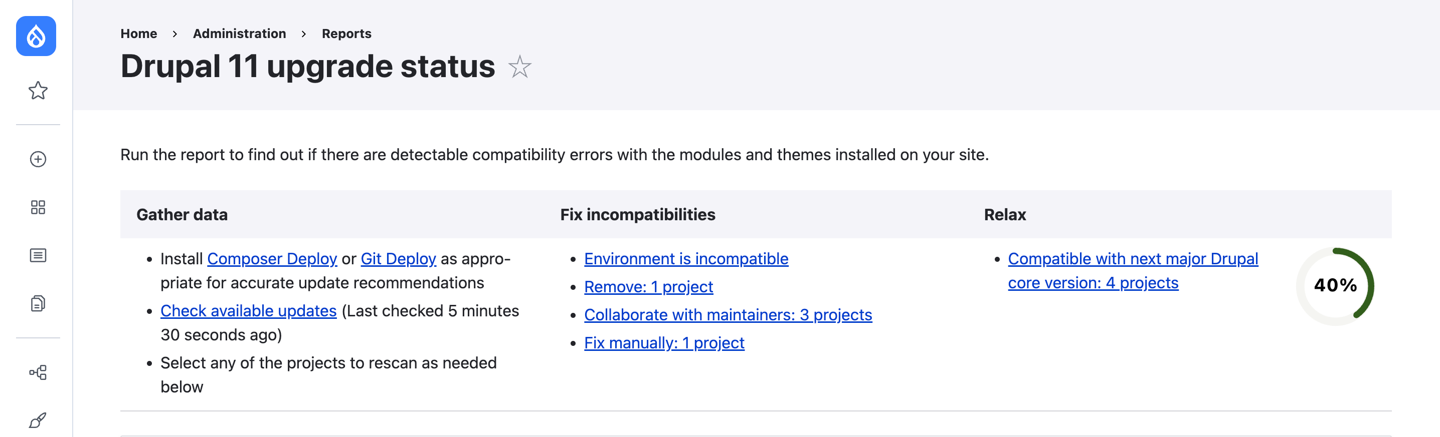 Screenshot from the Drupal 11 upgrade status information 