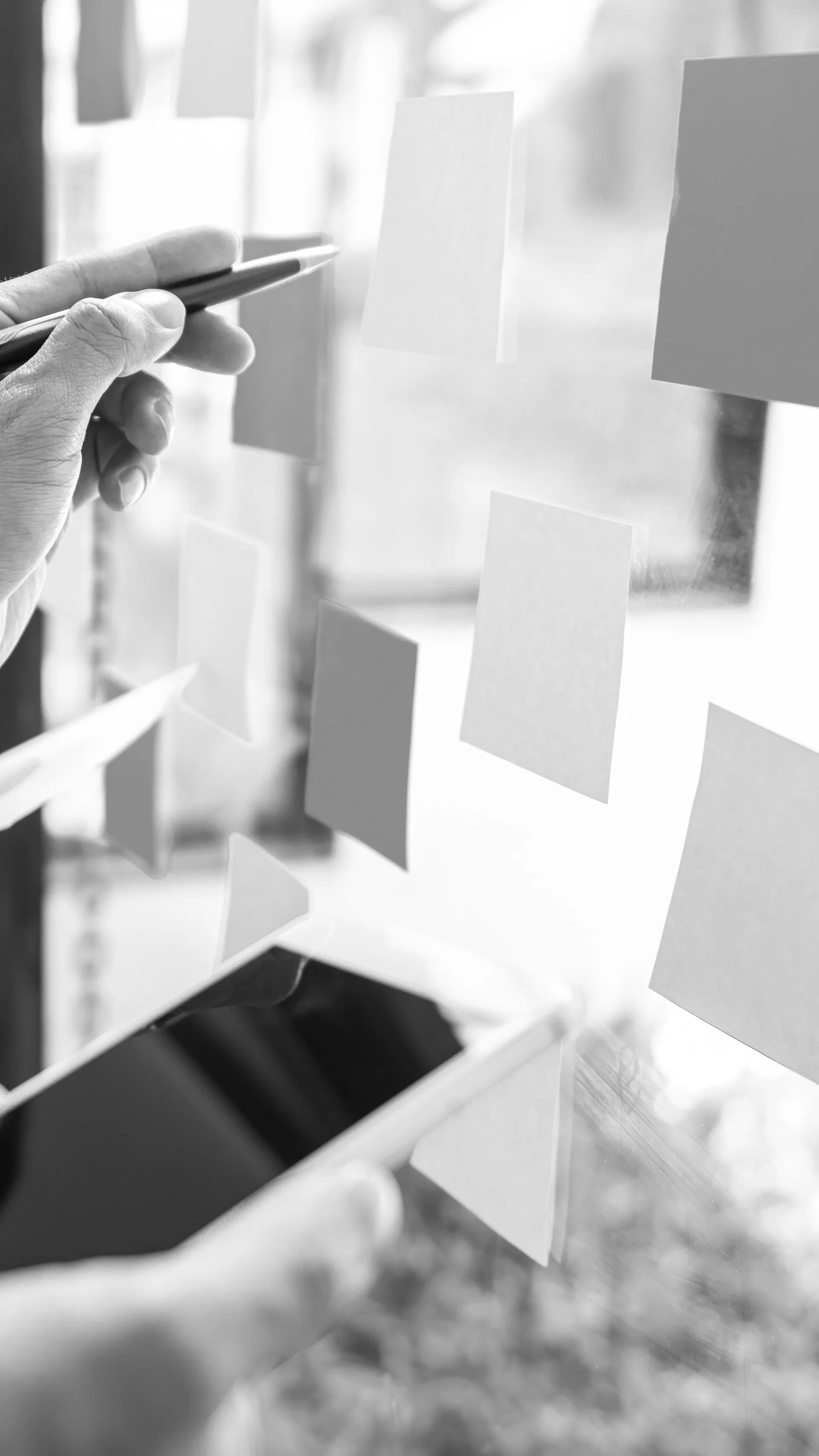 Sticky Notes on a window - black and white