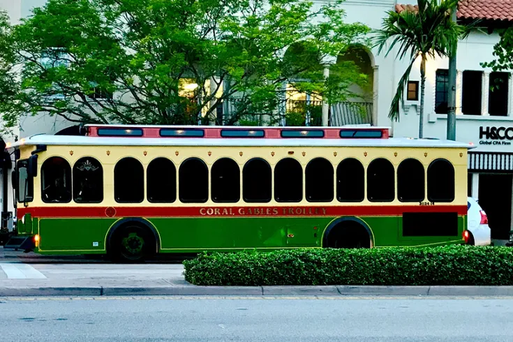 Image of old fashioned tram in Coral Gables
