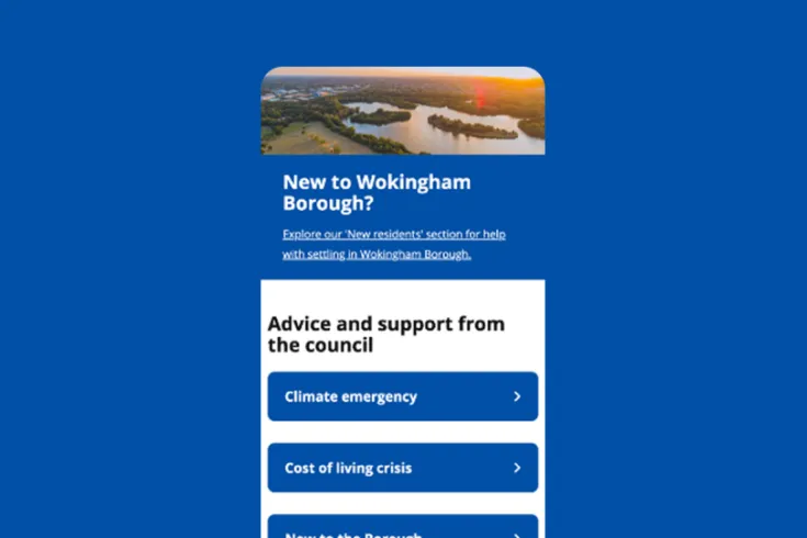 Mobile screen view of Wokingham council site