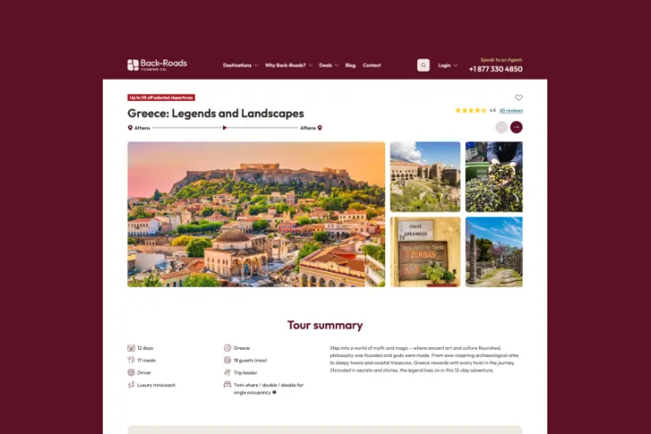 Backroads desktop view on a maroon background