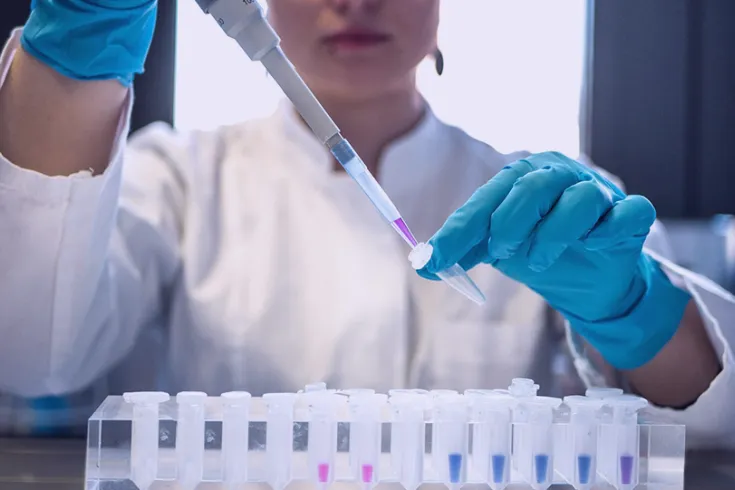A student filling test tubes with a dropper in a laboratory