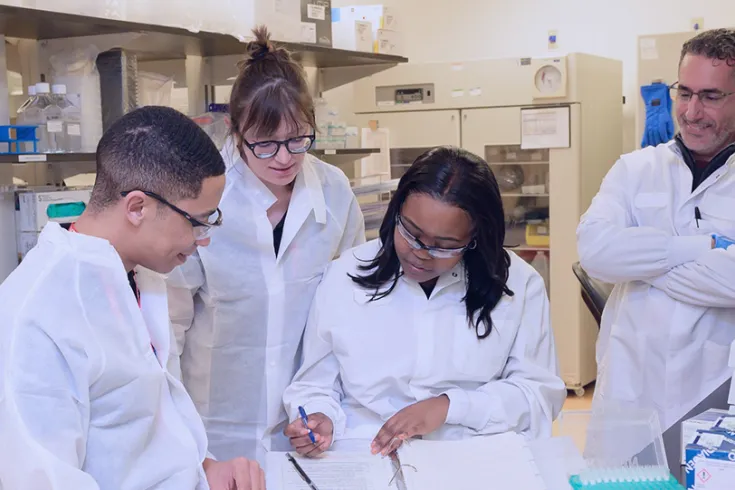 A group of students studying in a laboratory