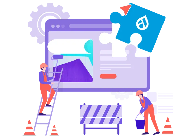 Graphic of people building a desktop