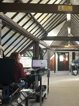 Office building with desk inside