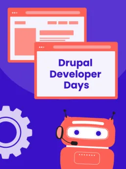 Illustration promoting Drupal Developer Days Athens 2026 with event branding and presentation graphics.