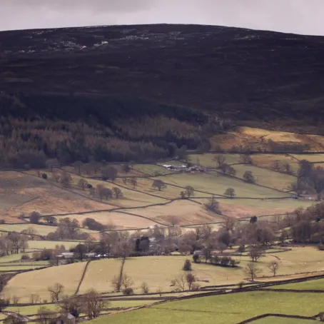 View of beautiful green hills and countryside