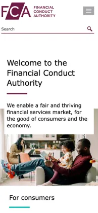 Mobile screen view of FCA site