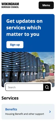 Mobile screen view of Wokingam Borough Council site