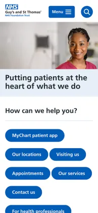 Mobile screen view of Guy's & St Thomas Hospital Trust site