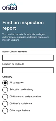 Mobile screen view of Ofsted site