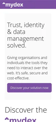 Mobile screen view of Mydex site