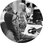 Black and white, Alba is laughing, Dani is in the background