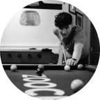 Black and white, Danny playing pool