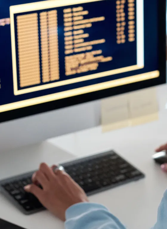 computer screen and hands at a keyboard