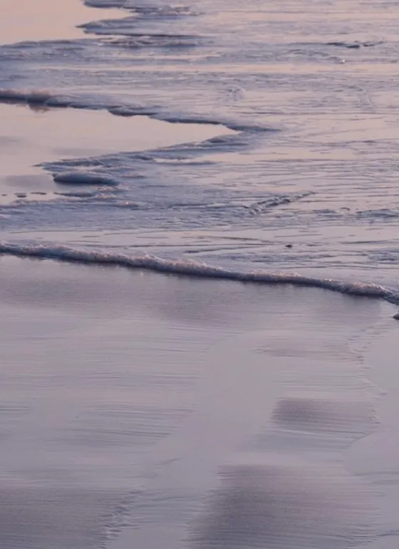 Image of small waves on a shoreline at dusk