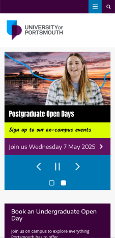 Homepage on mobile