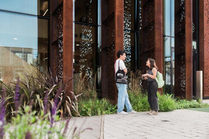 Students outside building
