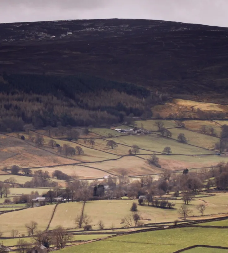 View of beautiful green hills and countryside