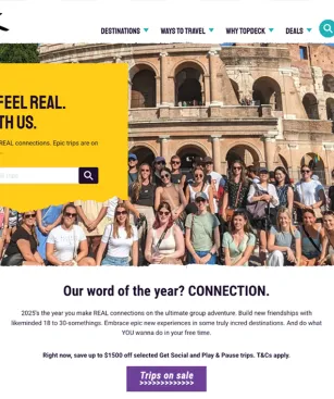 Desktop screen view of Topdeck Travel site