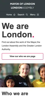 Mobile screen view of GLA site