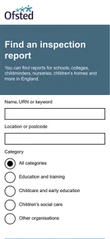 Mobile screen view of Ofsted site