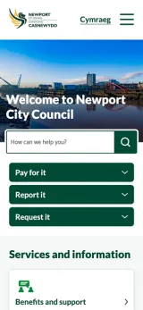Mobile screen view of NCC site