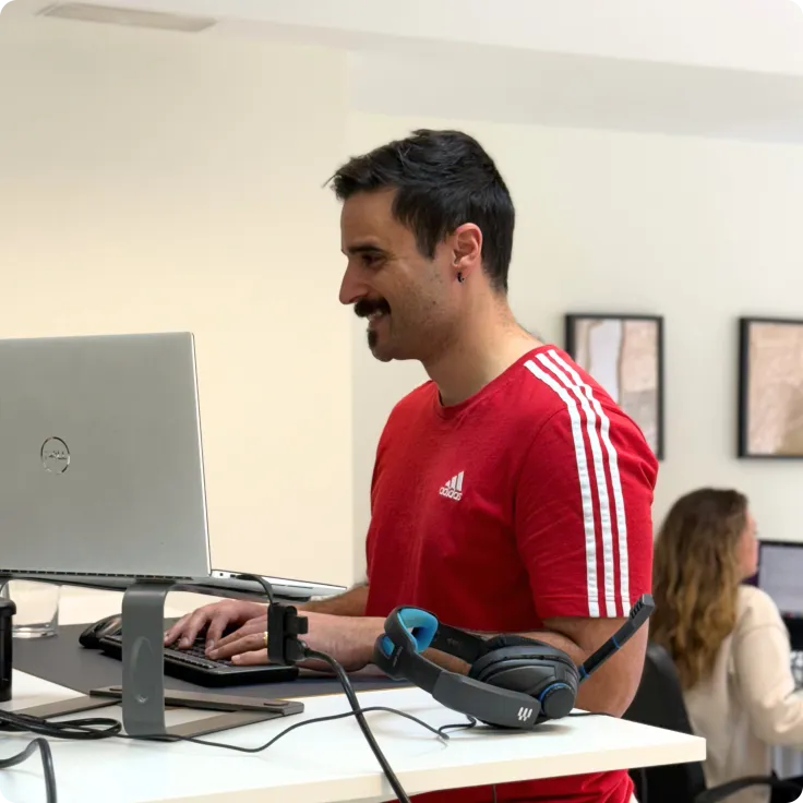 Santi working standing up